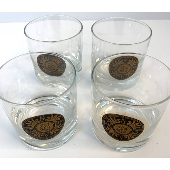 Set Of 4 Vintage Nautical Mid-Century Lowball Glasses Rocks Barware Compass - Picture 5 of 9